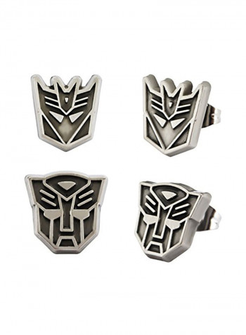 2-Pair Transformers Autobot And Decepticon Logo Stud Earrings Set