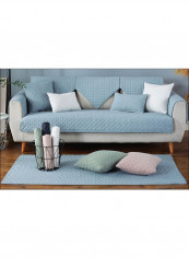 Anti-Slip Simple Solid Pattern Sofa Slipcover Blue 110 x 210centimeter