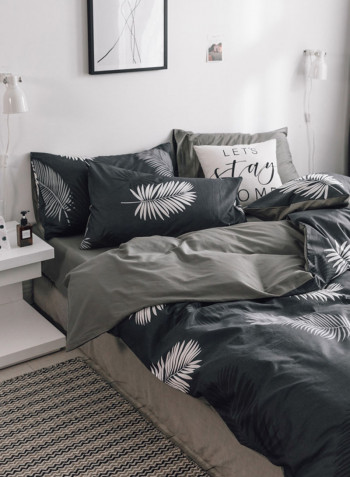 4-Pieces King Size Comfortable Printed Bedding Set Cotton Multicolour 180x220cm
