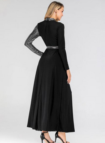 Tie Waist Robe Dress Black/Grey