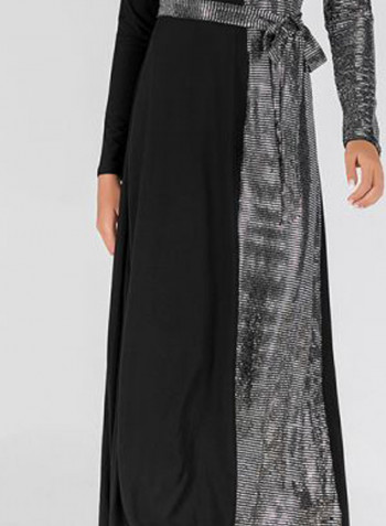 Tie Waist Robe Dress Black/Grey