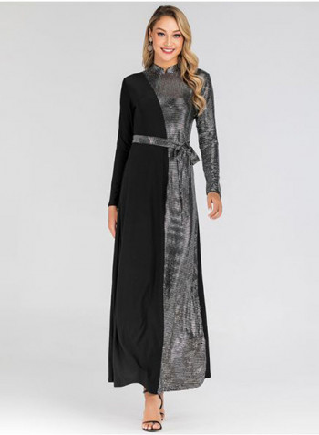 Tie Waist Robe Dress Black/Grey