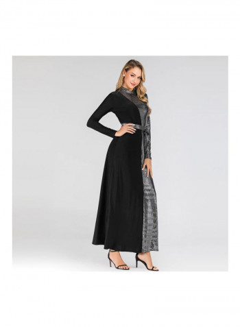 Tie Waist Robe Dress Black/Grey
