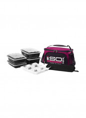 4-Piece Stackable Meal Prep Containers With Insulated Lunch Bag Cooler Fuchsia/Black Accent