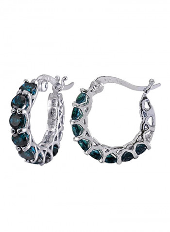 925 Sterling Silver Topaz Studded Hoop Earrings