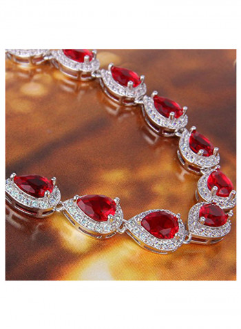 Silver Plated Ruby Studded Teardrop Necklace And Earrings Set