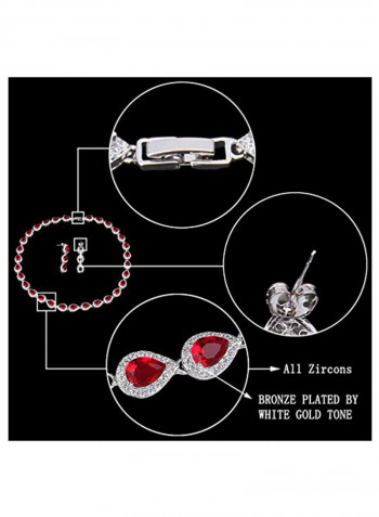 Silver Plated Ruby Studded Teardrop Necklace And Earrings Set
