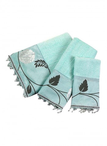 3-Piece Printed Towel Set Light Green/Black