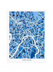 Moscow City Street Map Ii Canvas Wall Art Blue/White 14 x 19inch