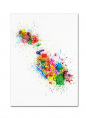 Malta Map Paint Splashes Canvas Wall Art Multicolour 14 x 19inch