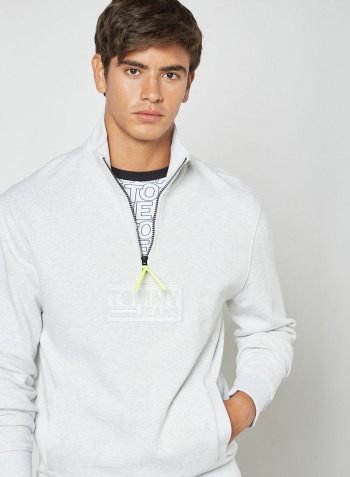 Tonal Logo Half-Zip Sweatshirt Silver Grey Htr
