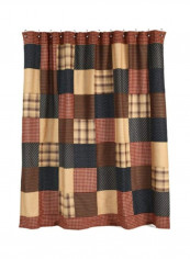 Primitive Bath-Patriotic Patch Red Shower Curtain Brown/Beige/Grey 72x72inch