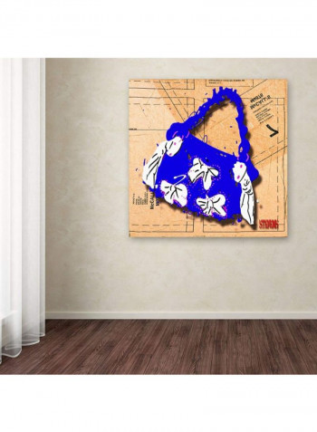 Bow Purse White On Blue Canvas Wall Art Multicolour 14 x 14inch