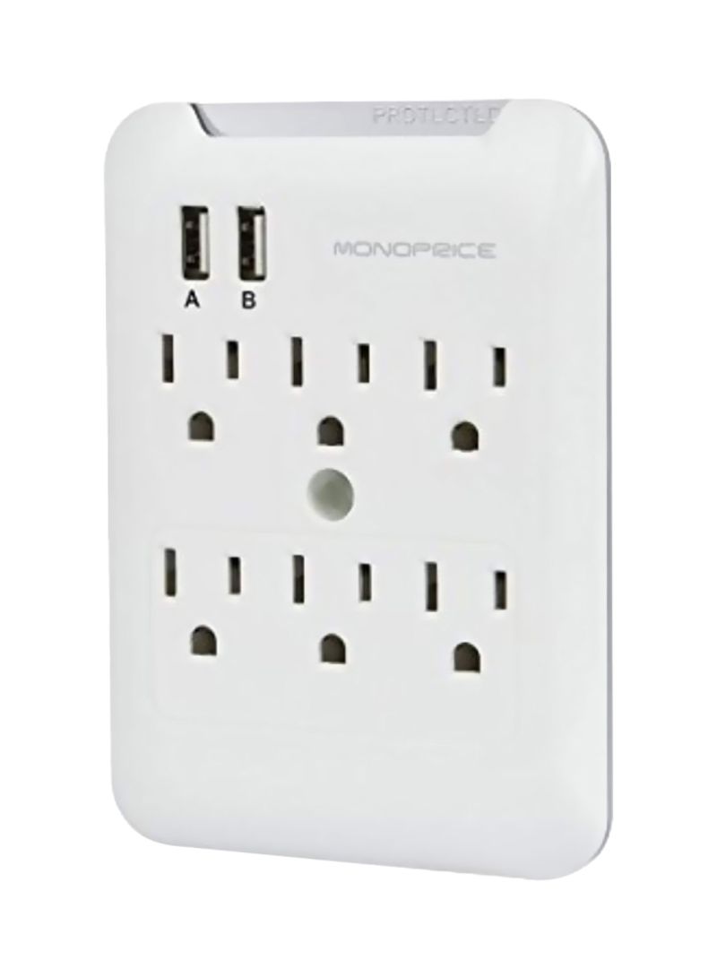 6-Outlet Surge Protector Power Strip White 5.6x4x2.6inch