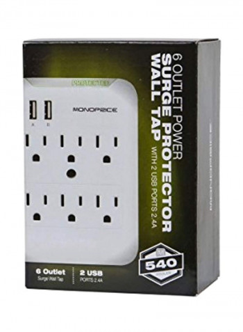 6-Outlet Surge Protector Power Strip White 5.6x4x2.6inch