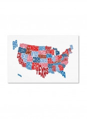 United States Typography Text Map Canvas Wall Art Multicolour 12 x 19inch
