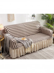 Striped Pattern Sofa Slipcover Beige/Brown 145 - 185centimeter