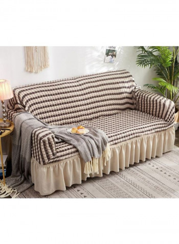 Striped Pattern Sofa Slipcover Beige/Brown 145 - 185centimeter