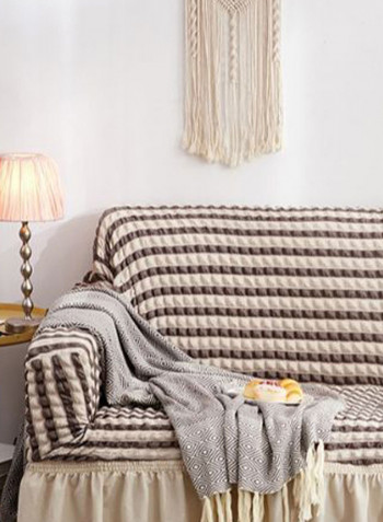 Striped Pattern Sofa Slipcover Beige/Brown 145 - 185centimeter