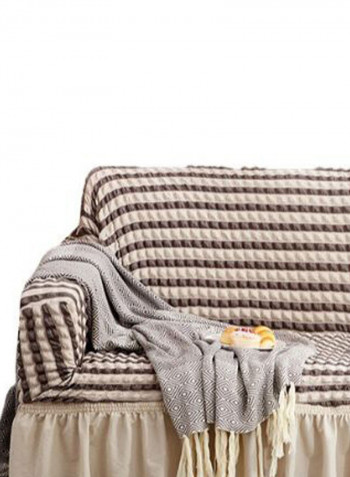 Striped Pattern Sofa Slipcover Beige/Brown 145 - 185centimeter