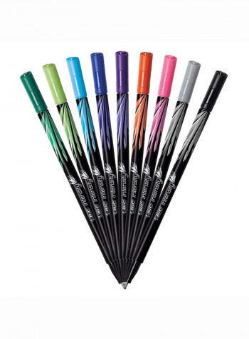 Pack Of 10 Intensity Fineliner Marker Pen Green/Light Green/Light Blue/Blue/Purple/Red/Orange/Pink/Gray/Black