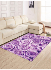 Flower Pattern Living Room Mat Purple 80(W)x120(L)centimeter
