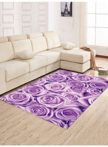 Flower Pattern Living Room Mat Purple 80(W)x120(L)centimeter