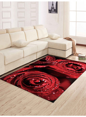 Flower Pattern Living Room Mat Red 80(W)x120(L)centimeter