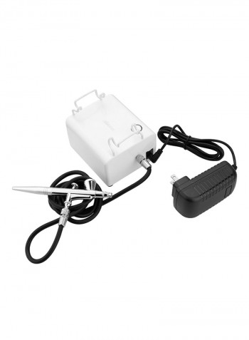 Airbrush And Small Spray Pump Pen Set Air Compressor Kit White/Black 20 x 13 x 12centimeter