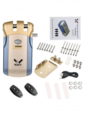 HF-018W WiFi Smart Electronic Smart Door Lock With 2 Remote Controllers Blue/Gold