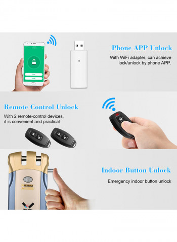 HF-018W WiFi Smart Electronic Smart Door Lock With 2 Remote Controllers Blue/Gold