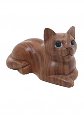 Short Haired Cat Wood Sculpture Brown