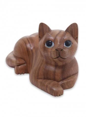 Short Haired Cat Wood Sculpture Brown