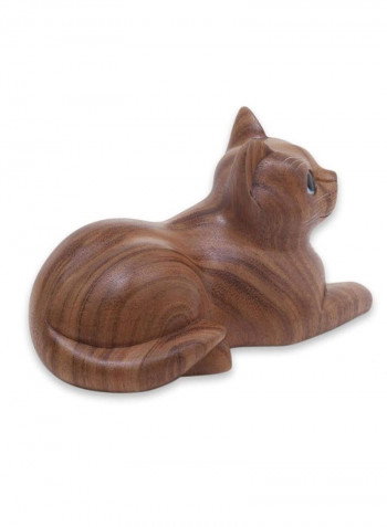 Short Haired Cat Wood Sculpture Brown