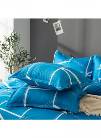 3-Piece Geometric Lines Pattern Quilt Set Polyester Blue/White 1xQuilt Cover(2280x2280), 2xPillowcase(700x500x20)
