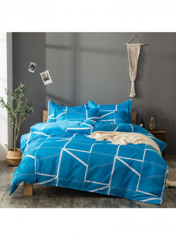 3-Piece Geometric Lines Pattern Quilt Set Polyester Blue/White 1xQuilt Cover(2280x2280), 2xPillowcase(700x500x20)