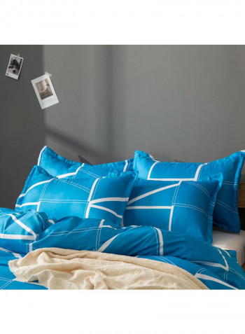 3-Piece Geometric Lines Pattern Quilt Set Polyester Blue/White 1xQuilt Cover(2280x2280), 2xPillowcase(700x500x20)