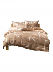 3-Piece Geometric Lines Pattern Quilt Set Polyester Khaki/White 1xQuilt Cover(2280x2280), 2xPillowcase(700x500x20)