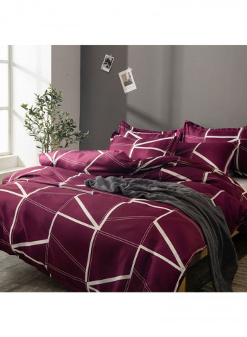 3-Piece Geometric Lines Pattern Quilt Set Polyester Purple/White 1xQuilt Cover(2280x2280), 2xPillowcase(700x500x20)