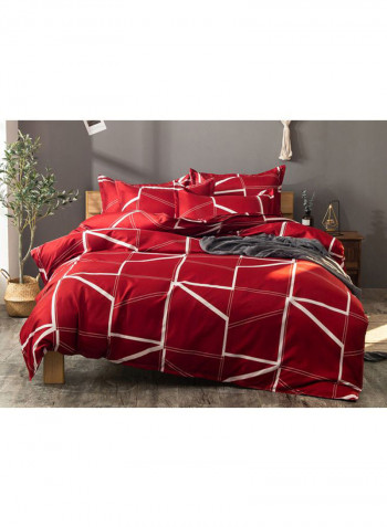 3-Piece Geometric Lines Pattern Quilt Set Polyester Red/White Queen
