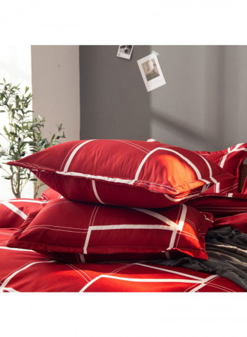 3-Piece Geometric Lines Pattern Quilt Set Polyester Red/White Queen