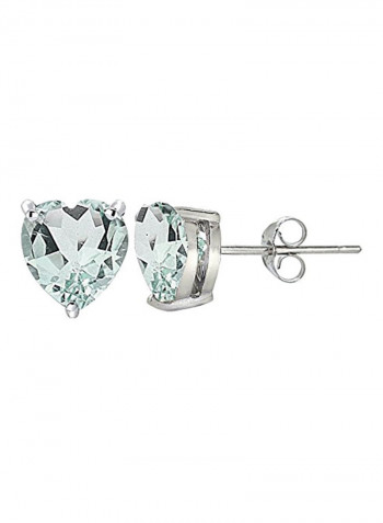 Sterling Silver Aquamarine Heart Stud Earrings