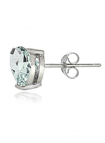 Sterling Silver Aquamarine Heart Stud Earrings