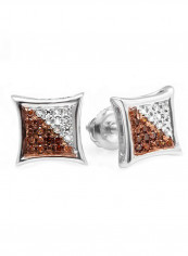 Sterling Silver Round Diamond Kite Shape Earrings