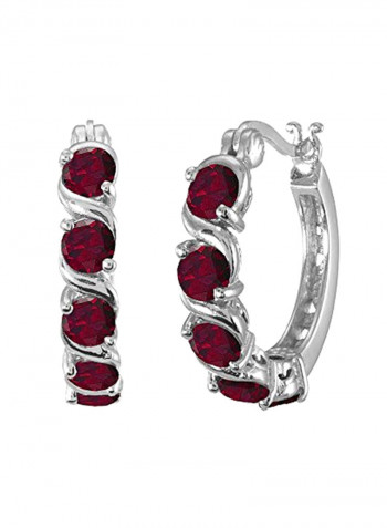 925 Sterling Silver Ruby Studded Hoop Earrings