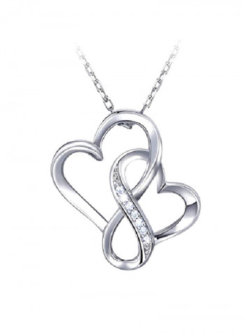 925 Sterling Silver With Cubic Zirconia Studded Infinity Double Heart Pendant Necklace