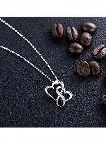 925 Sterling Silver With Cubic Zirconia Studded Infinity Double Heart Pendant Necklace