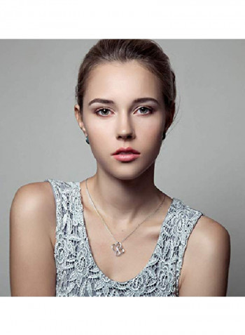 925 Sterling Silver With Cubic Zirconia Studded Infinity Double Heart Pendant Necklace
