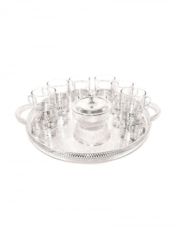 Round Tea Set With Handless 8Pc Silver 36X37X10centimeter