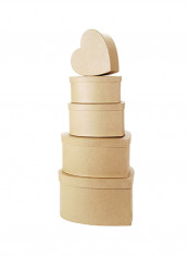 5-Piece Heart Shaped Paper Mache Box Beige